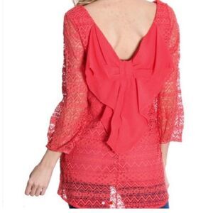Rachel Kate coral lace bowtie back sz large blouse